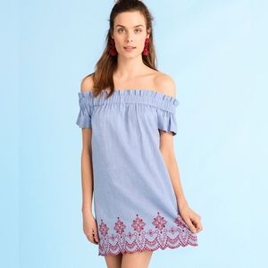 Vineyard Vines Off the Shoulder Embroidered Oxford Dress